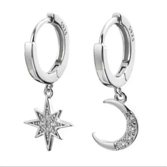 NEW 925 STERLING SILVER MOON STAR HOOPS, NICE EARRINGS, CUTE EARRINGS - Picture 6 of 7